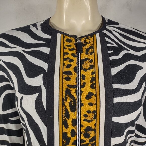 Joseph Ribkoff black white animal print full zip jacket blouse ladies size 4 - Picture 2 of 8